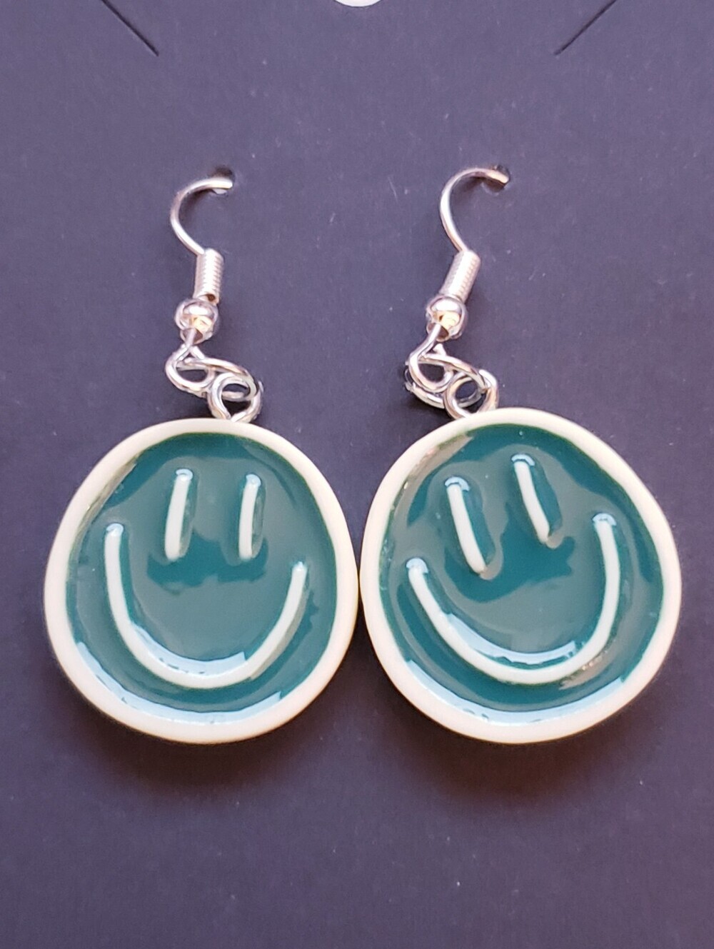 Handmade Green Tan Smiley Face Earrings